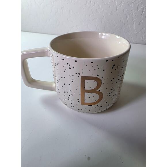 THYME & TABLE White Gold Black Splash Ink Monogrammed B Stoneware Coffee Mug - Picture 3 of 9